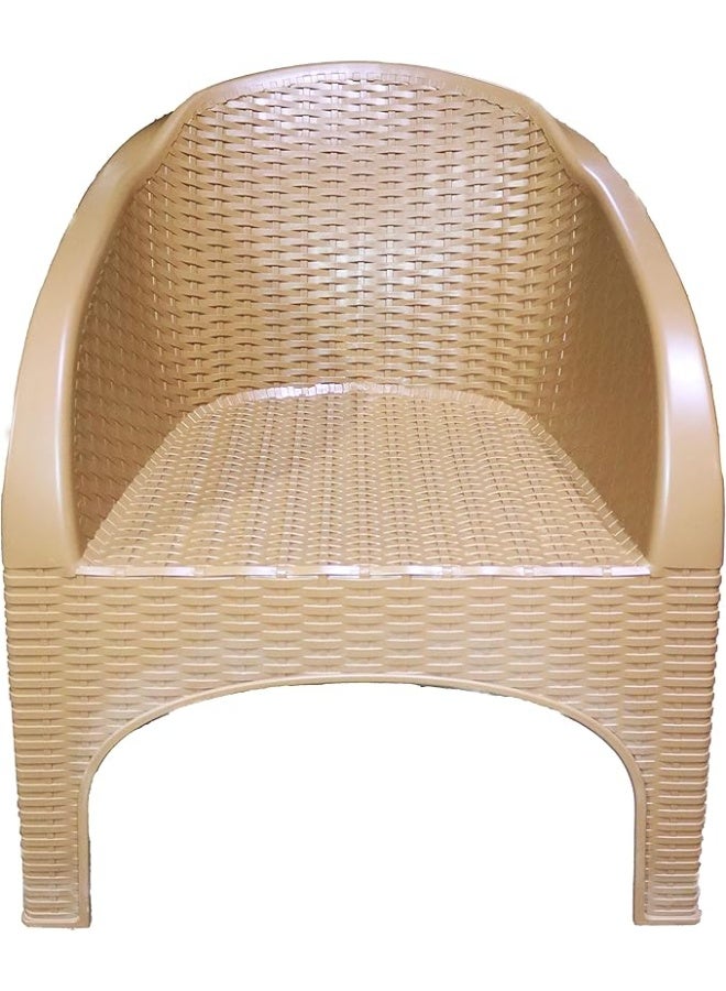 RATAN PLASTICWARE كرسي بلاستيك كبير بيج بتصميم راتان بمساند ذراع للاستخدام الداخلي والخارجي للحديقة البلكونة التراس الفندق والمقهى مريح ومتين وسهل التنظيف - Image 1